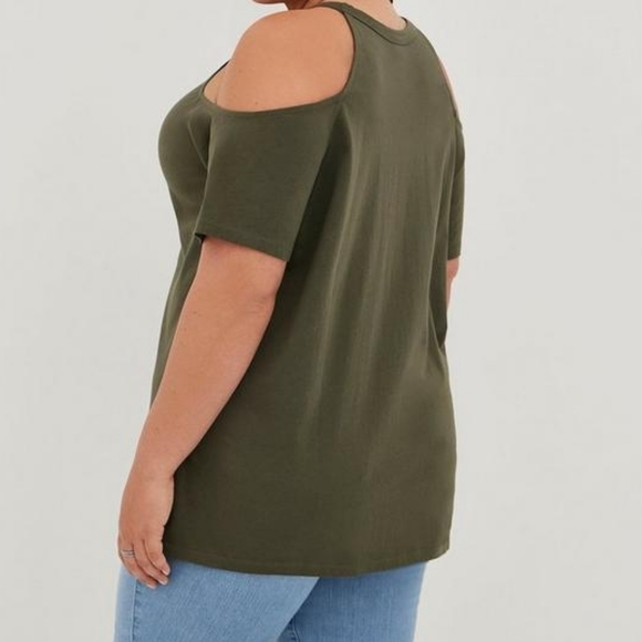 Torrid Floral Cold Shoulder Green Top Size 0 - Large - Picture 2 of 11